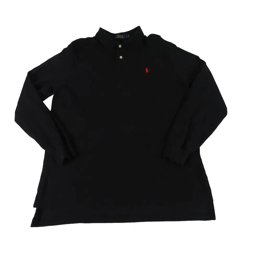 Ralph Lauren Cotton Long Sleeve Black Red Pony Golf Polo Shirt Men's Large